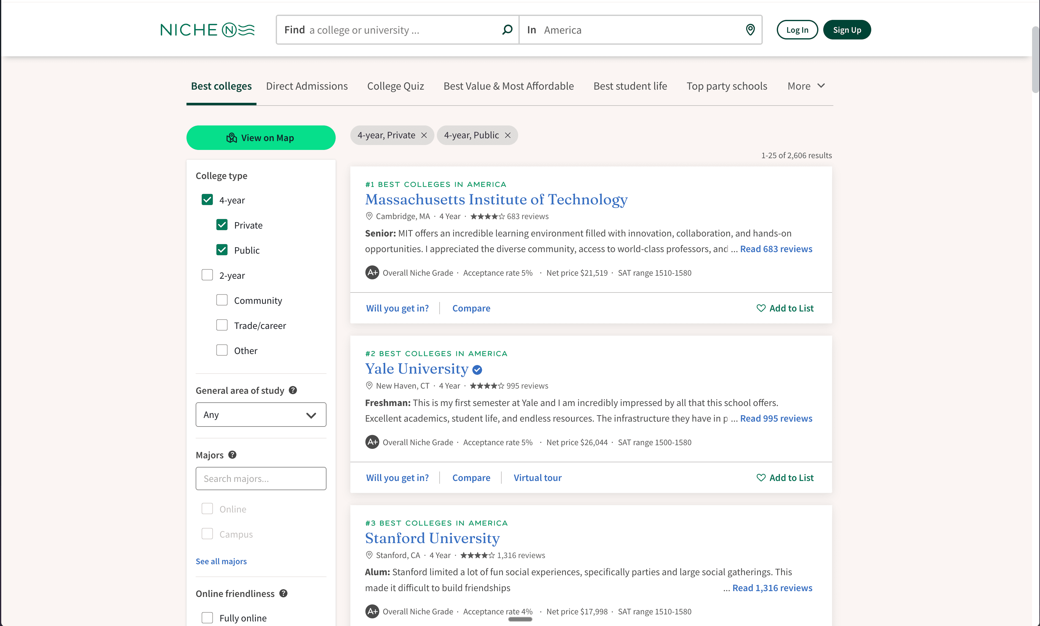Old college search interface
