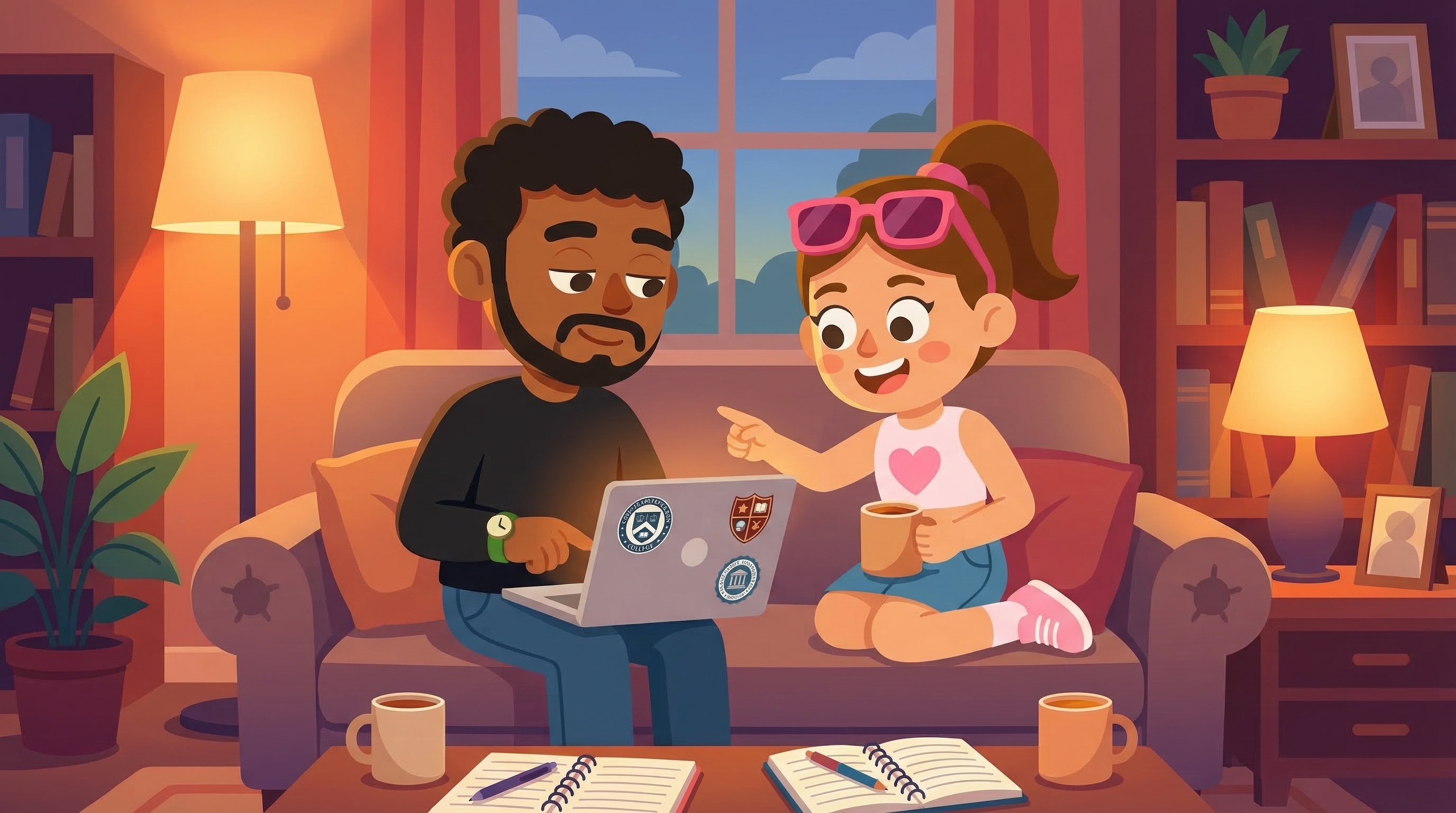 Student and parent planning together on the couch