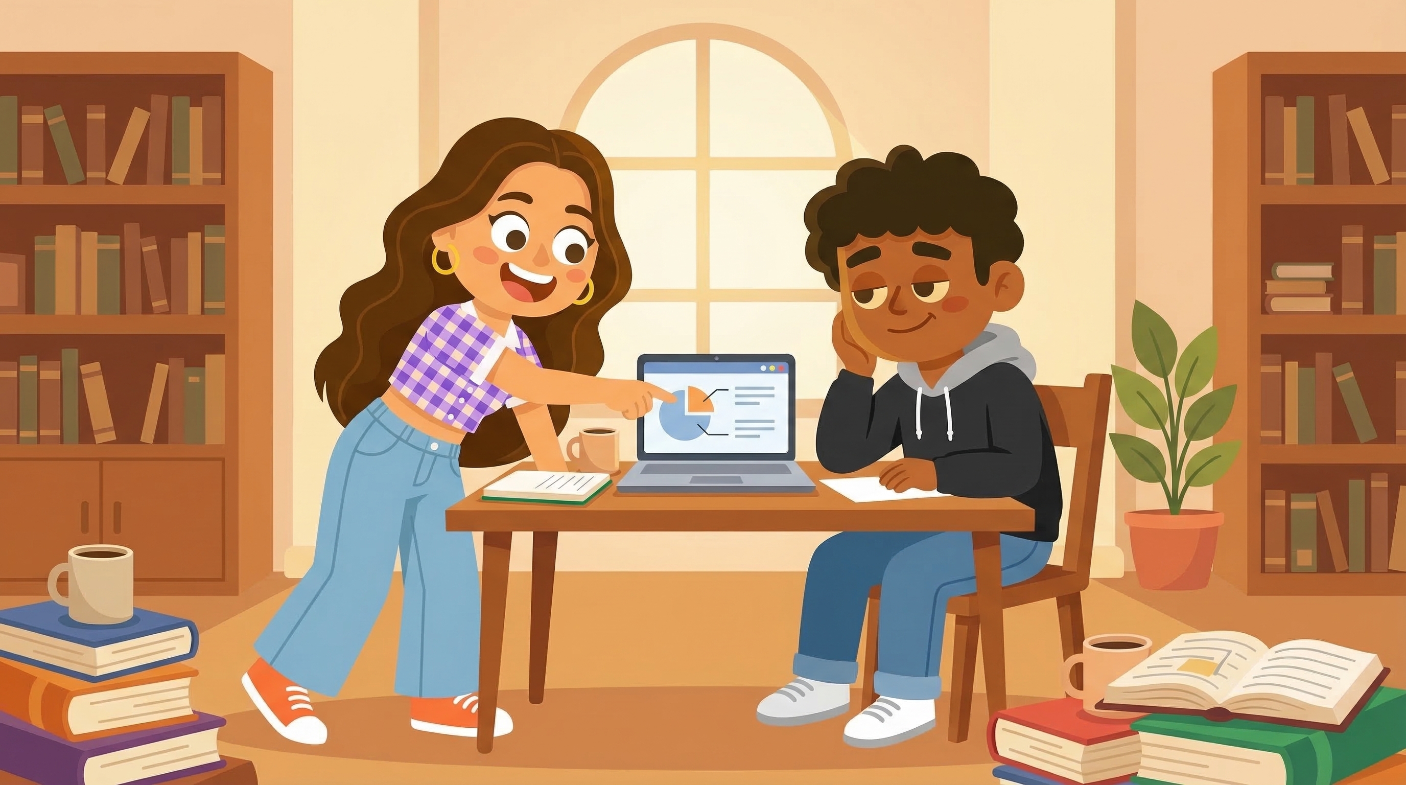 Two students comparing costs on laptop