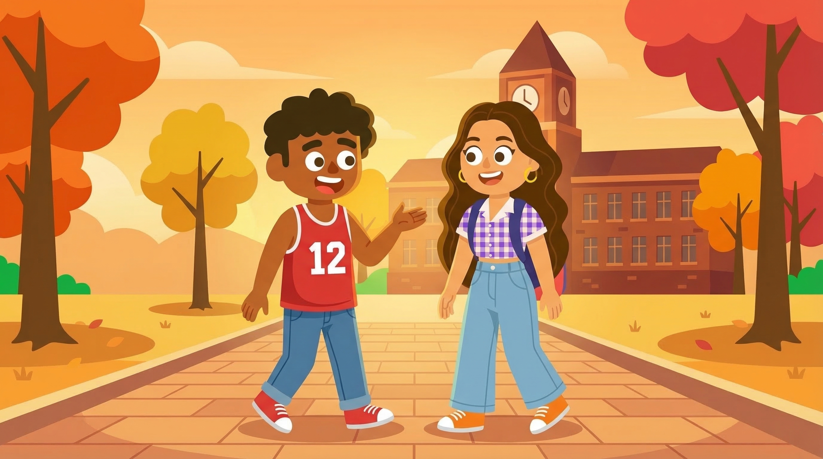 Two students walking together on campus supportively