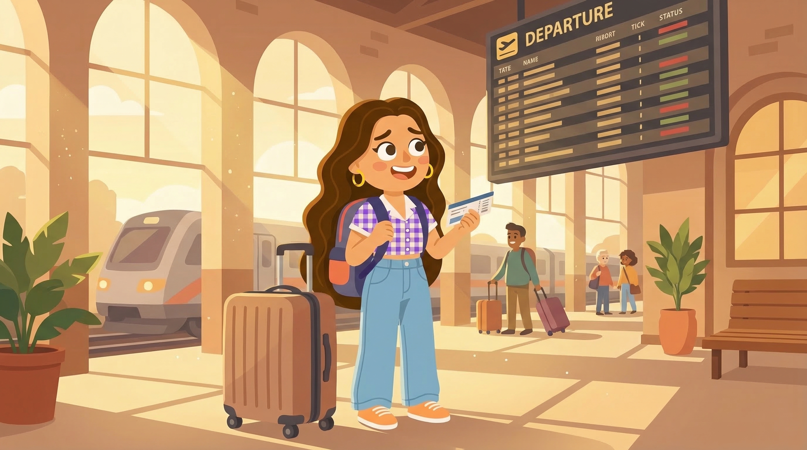 Student with suitcase ready for adventure