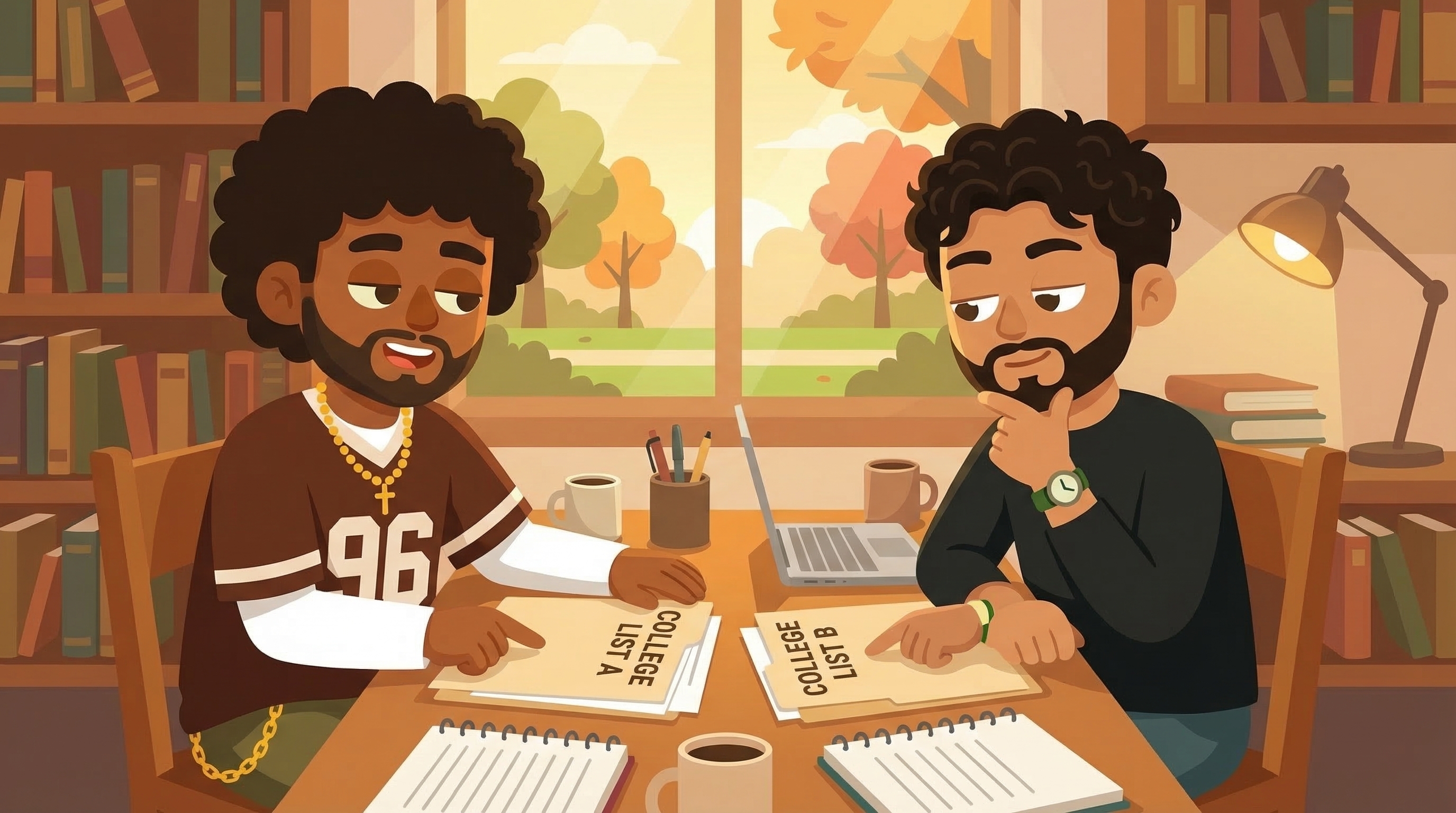 Two students comparing in-state vs out-of-state options