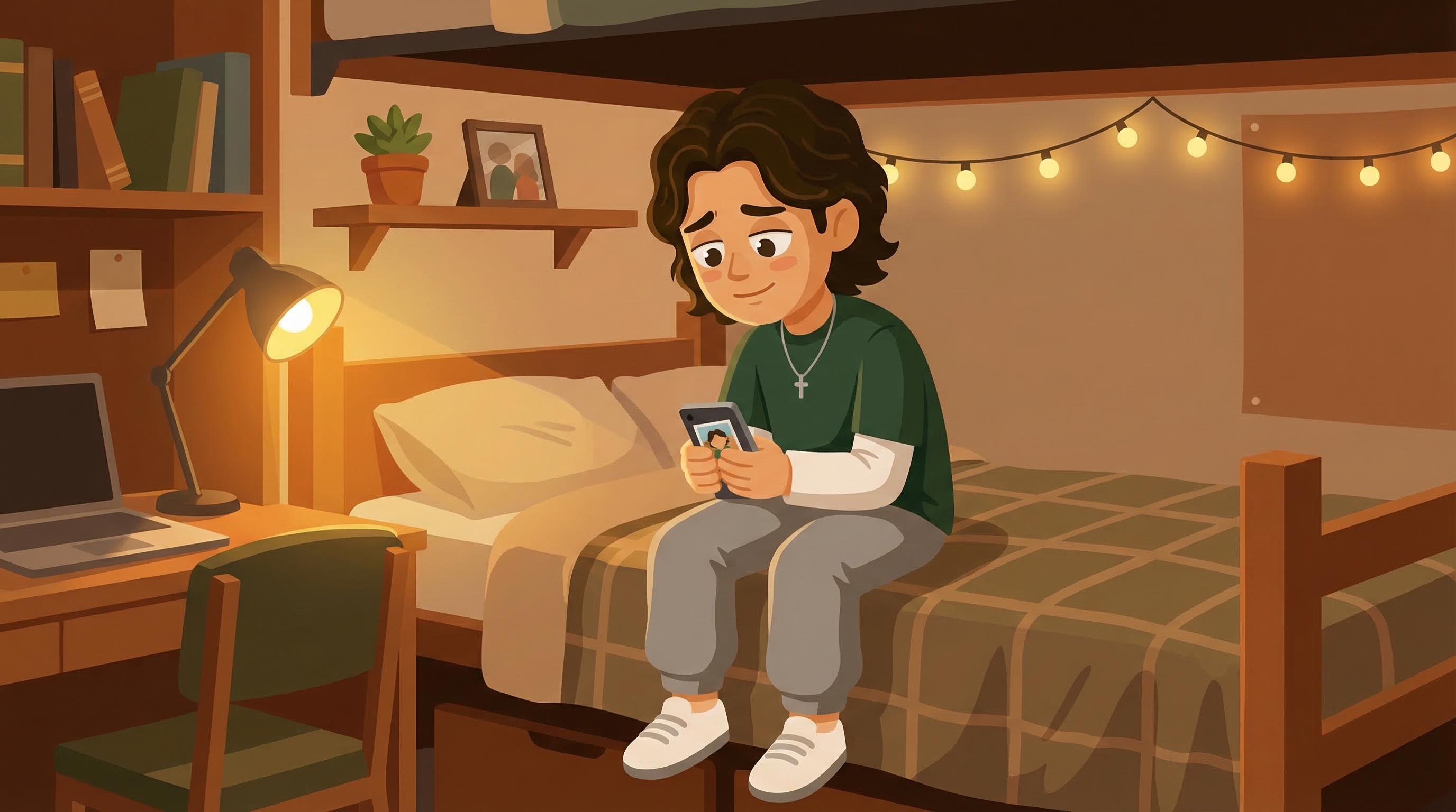 Student missing home in dorm room