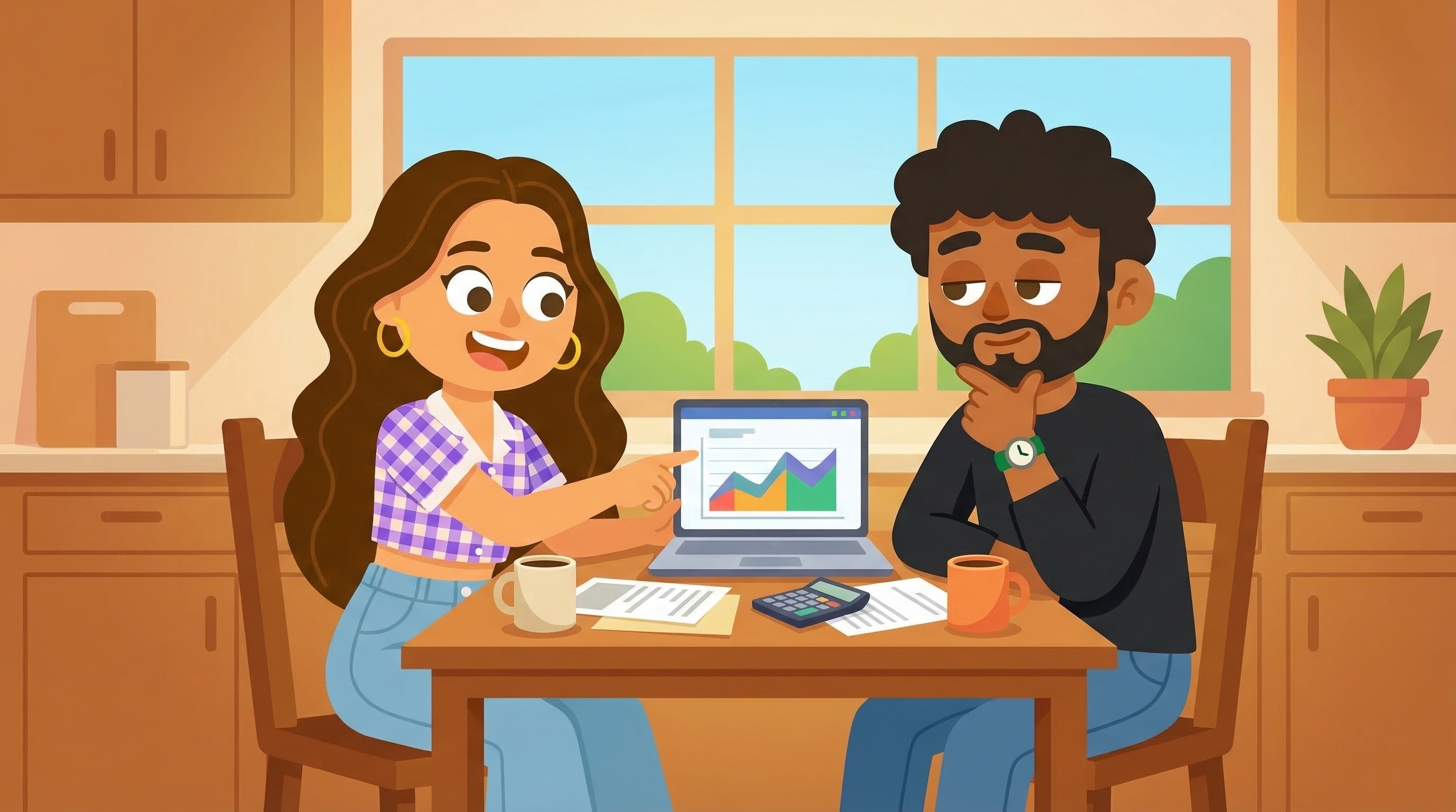 Student and parent comparing financial aid offers at kitchen table