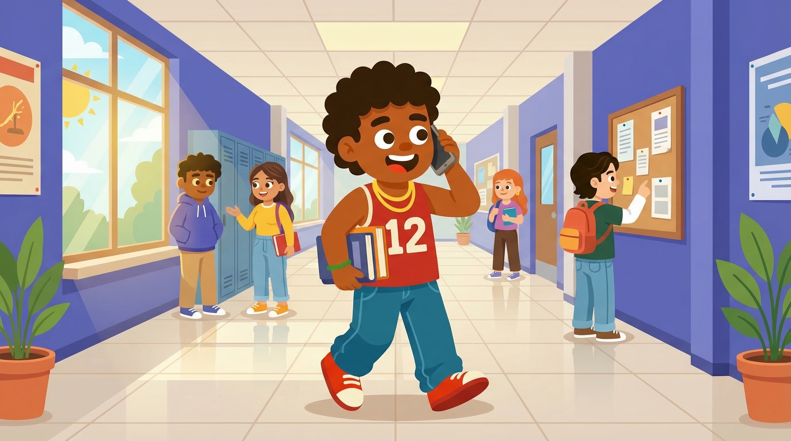 Student walking through a community college hallway