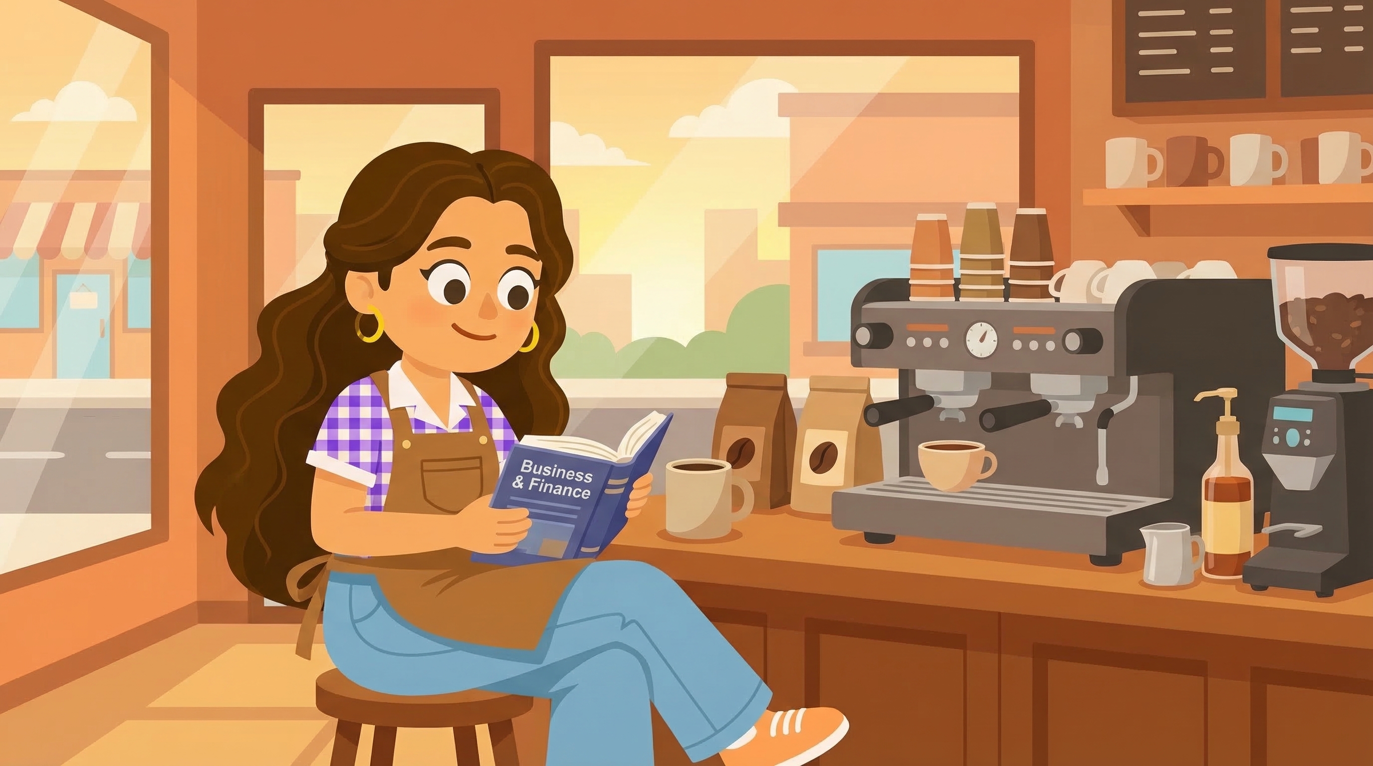 Student working at a coffee shop during a study break